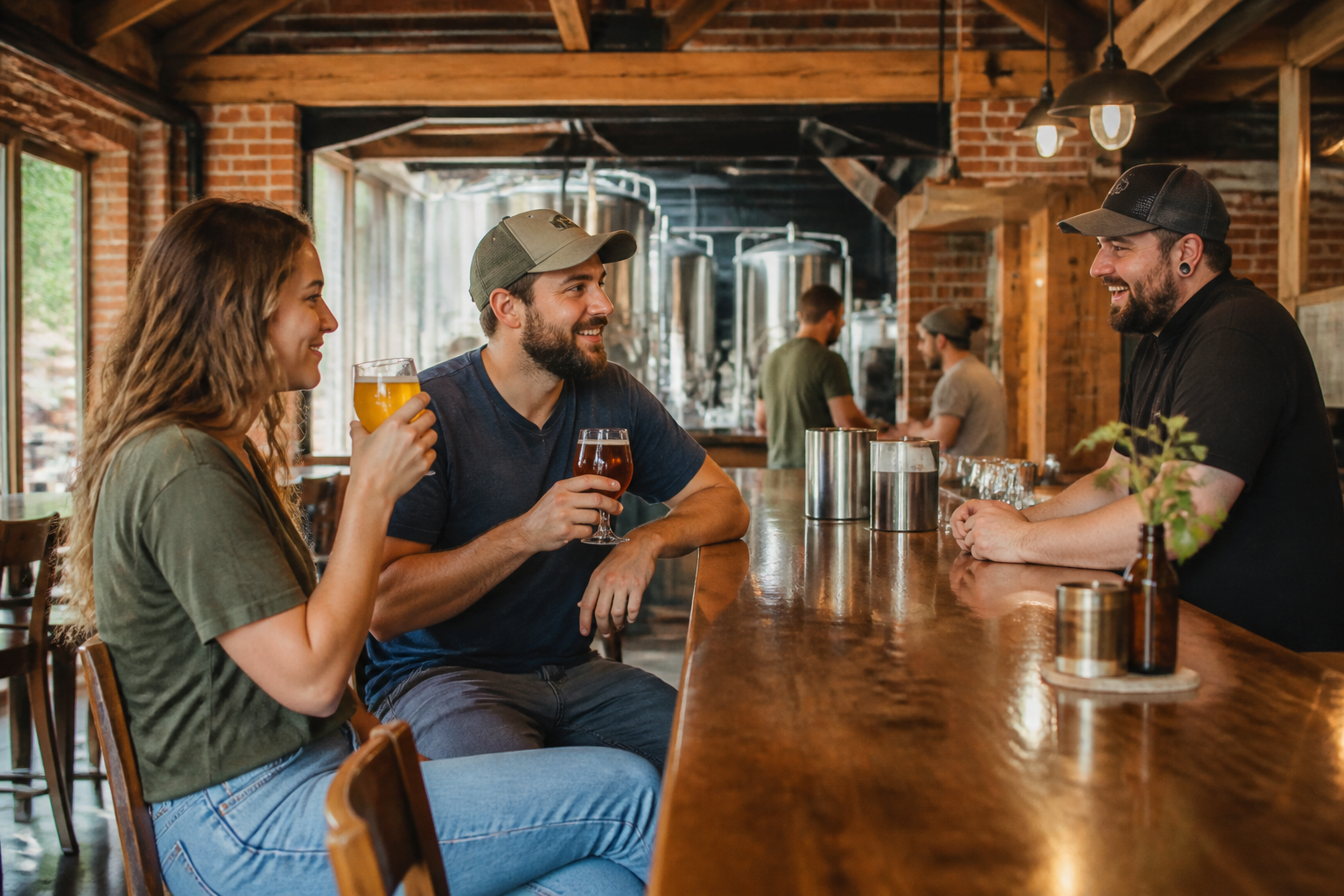 Lively restaurant and craft brewery in downtown Asheville NC representing the city's food and drink scene