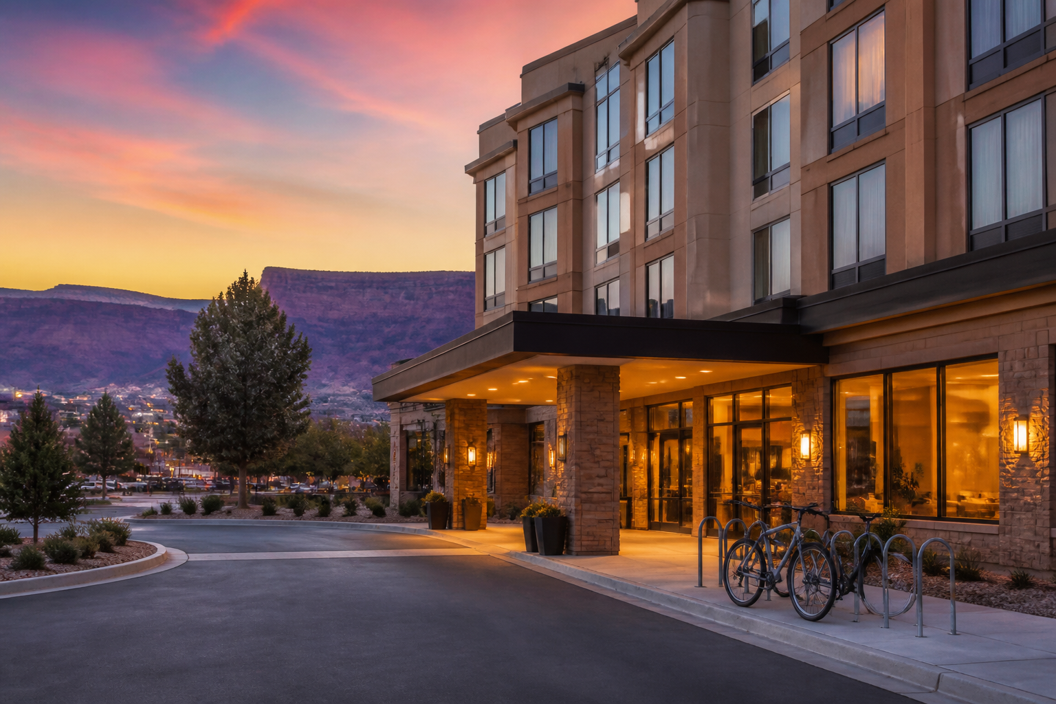 Exterior of a top-rated hotel in downtown Grand Junction, Colorado