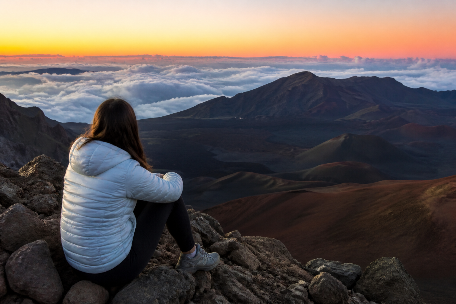 Sunrise over Haleakala Crater viewed from the summit road above Kihei, Maui