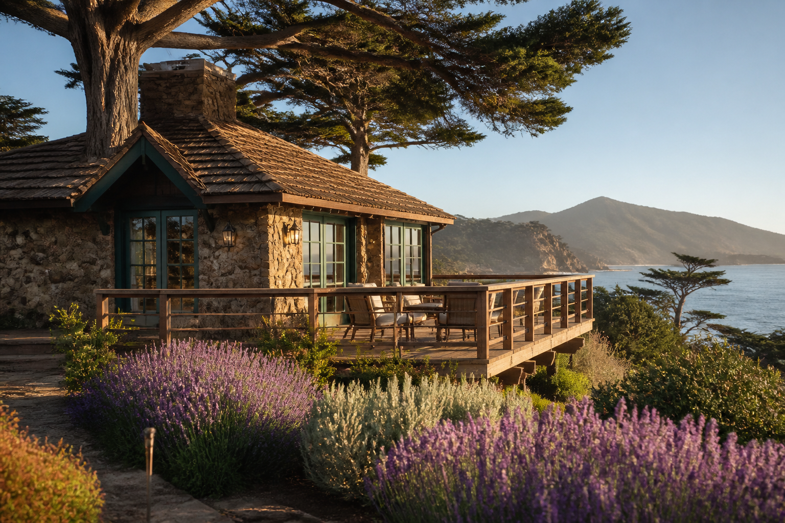 Vacation rental cottage in Carmel-by-the-Sea with garden patio and ocean-view setting